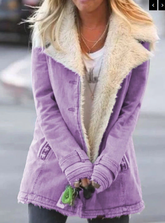 Aria - Women Plush Lapel Mid-Length Coat