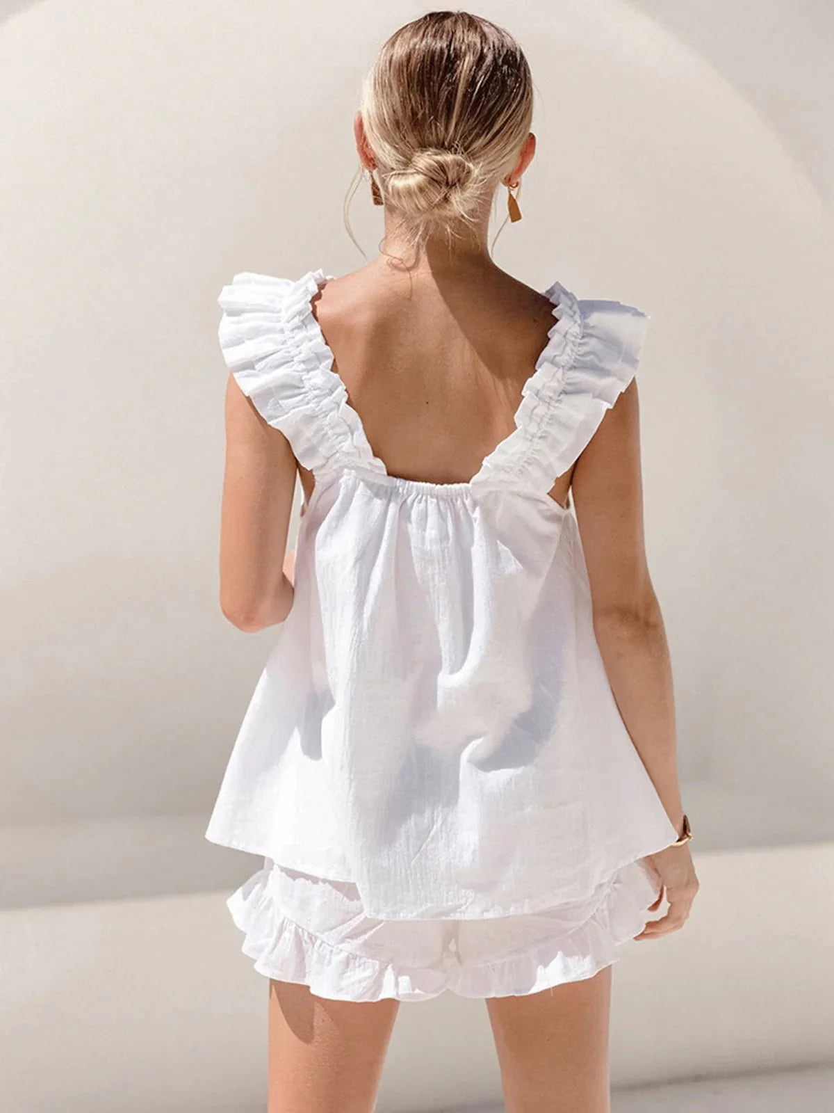 Women's Sleeveless Blouse and Ruffle Shorts Matching Set