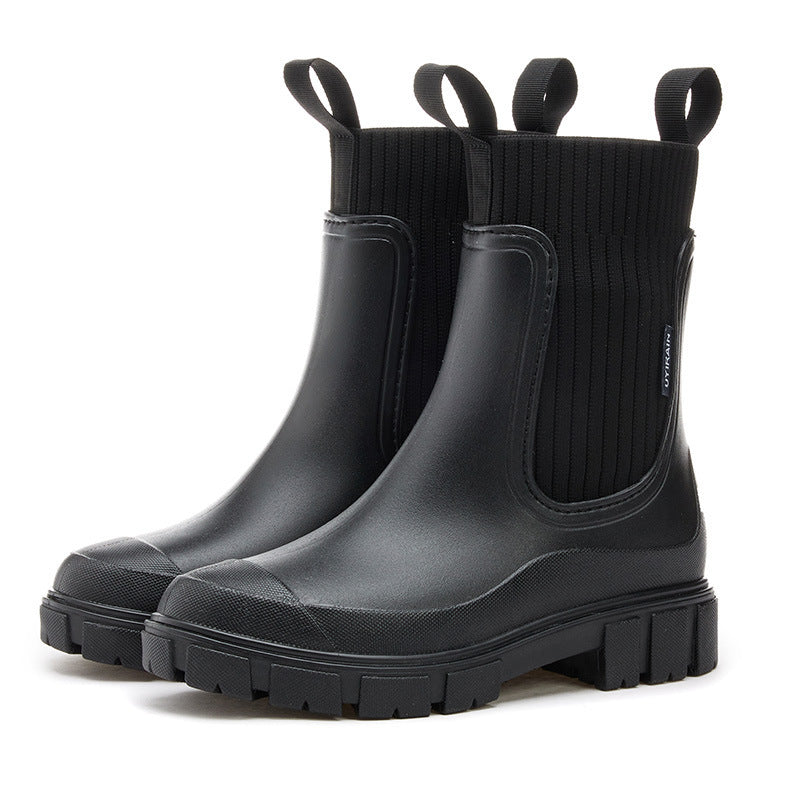 Ribbed Chelsea Rain Women Ankle Winter Boots