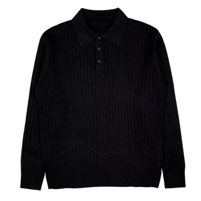 Ribbed Knit Long Sleeve Polo Top for Men