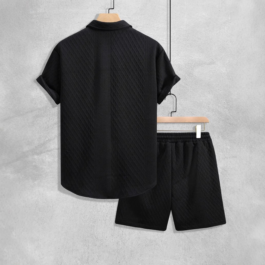 Men's Short Sleeve Shirt and Drawstring Men Shorts Matching Set