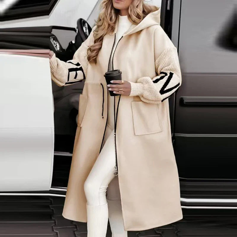 Solene I Cream Drawstring Hooded Coat