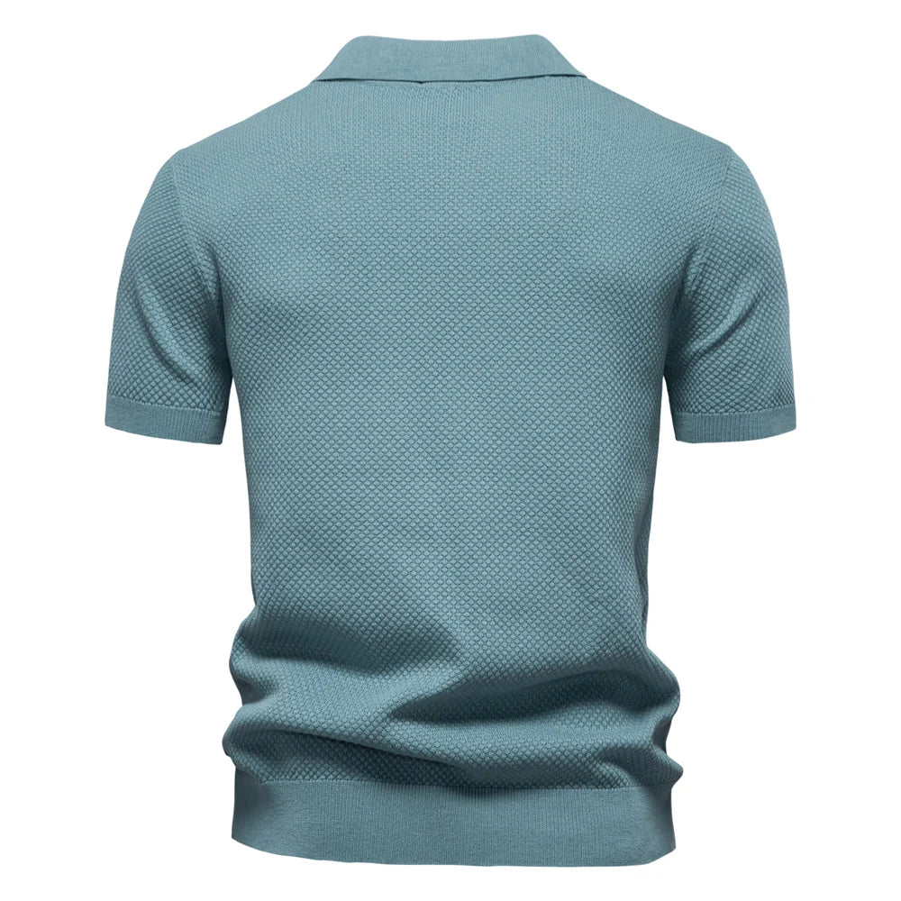 Men's Knitted V-Neck Short-Sleeve Polo Shirt