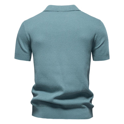 Men's Knitted V-Neck Short-Sleeve Polo Shirt