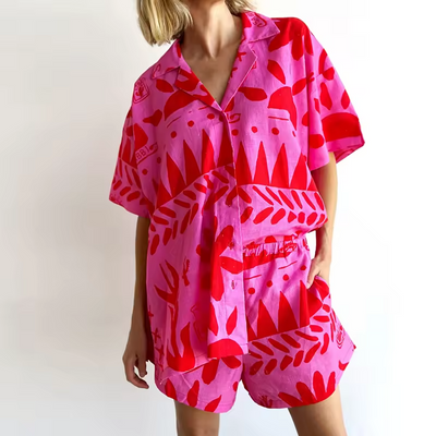 Women’s Printed Two-Piece Shirt and Shorts Set