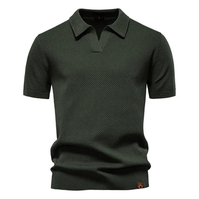 Men's Knitted V-Neck Short-Sleeve Polo Shirt