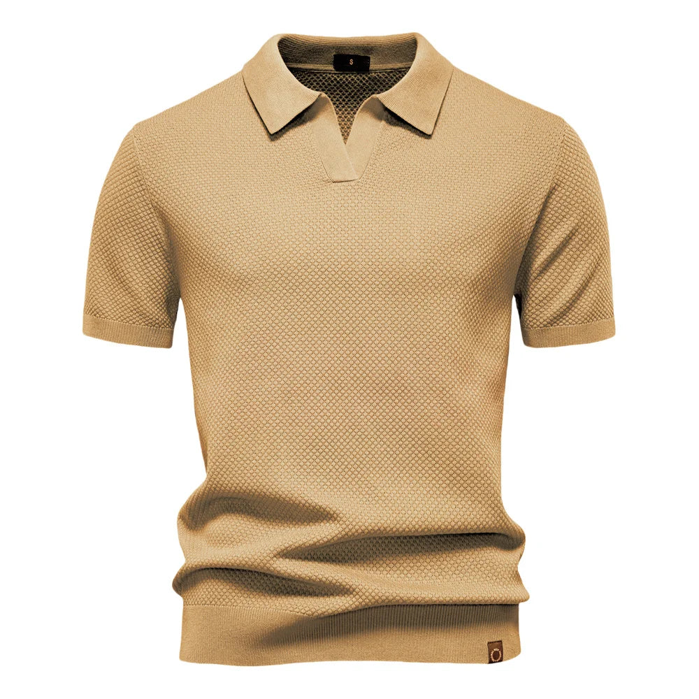 Men's Knitted V-Neck Short-Sleeve Polo Shirt