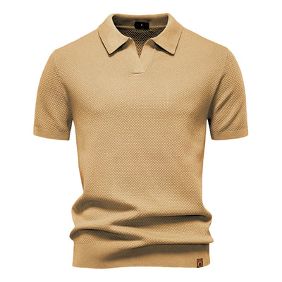 Men's Knitted V-Neck Short-Sleeve Polo Shirt