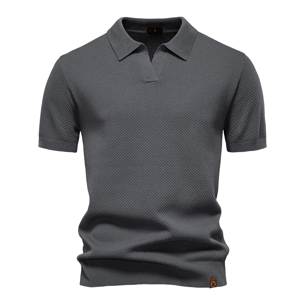 Men's Knitted V-Neck Short-Sleeve Polo Shirt