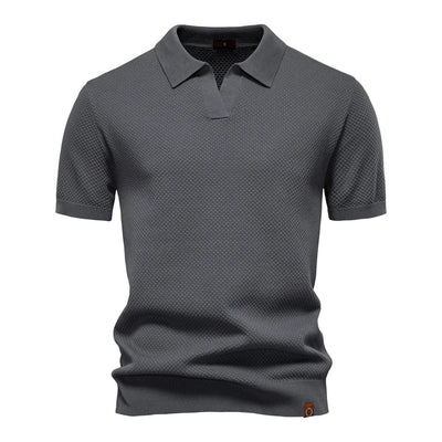 Men's Knitted V-Neck Short-Sleeve Polo Shirt