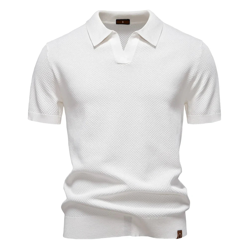 Men's Knitted V-Neck Short-Sleeve Polo Shirt