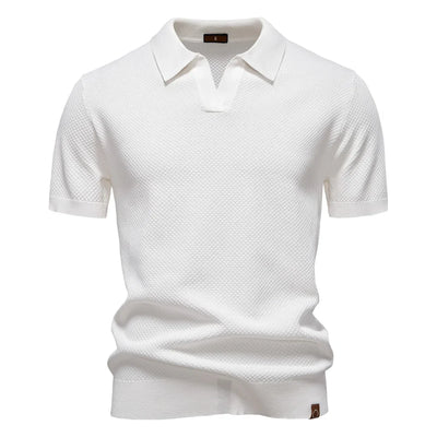 Men's Knitted V-Neck Short-Sleeve Polo Shirt