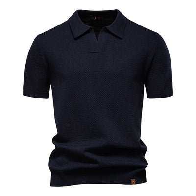 Men's Knitted V-Neck Short-Sleeve Polo Shirt