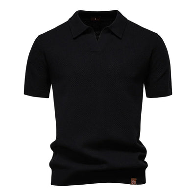 Men's Knitted V-Neck Short-Sleeve Polo Shirt