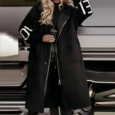 Kelly I Black Drawstring Hooded Coat