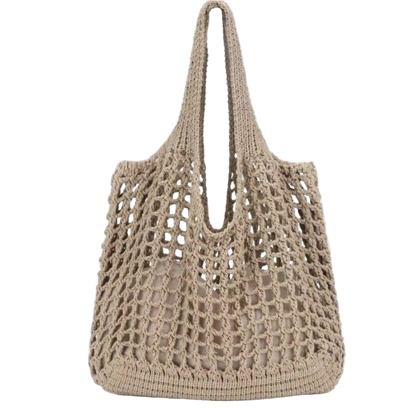 Women's Crochet Tote Bag with Hollow Knit and Large Capacity