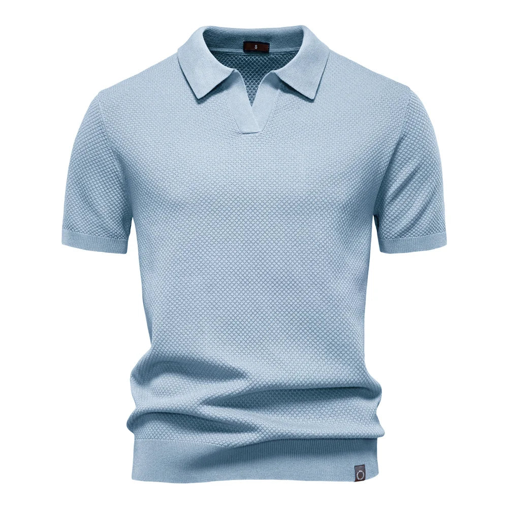 Men's Knitted V-Neck Short-Sleeve Polo Shirt