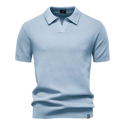 Men's Knitted V-Neck Short-Sleeve Polo Shirt