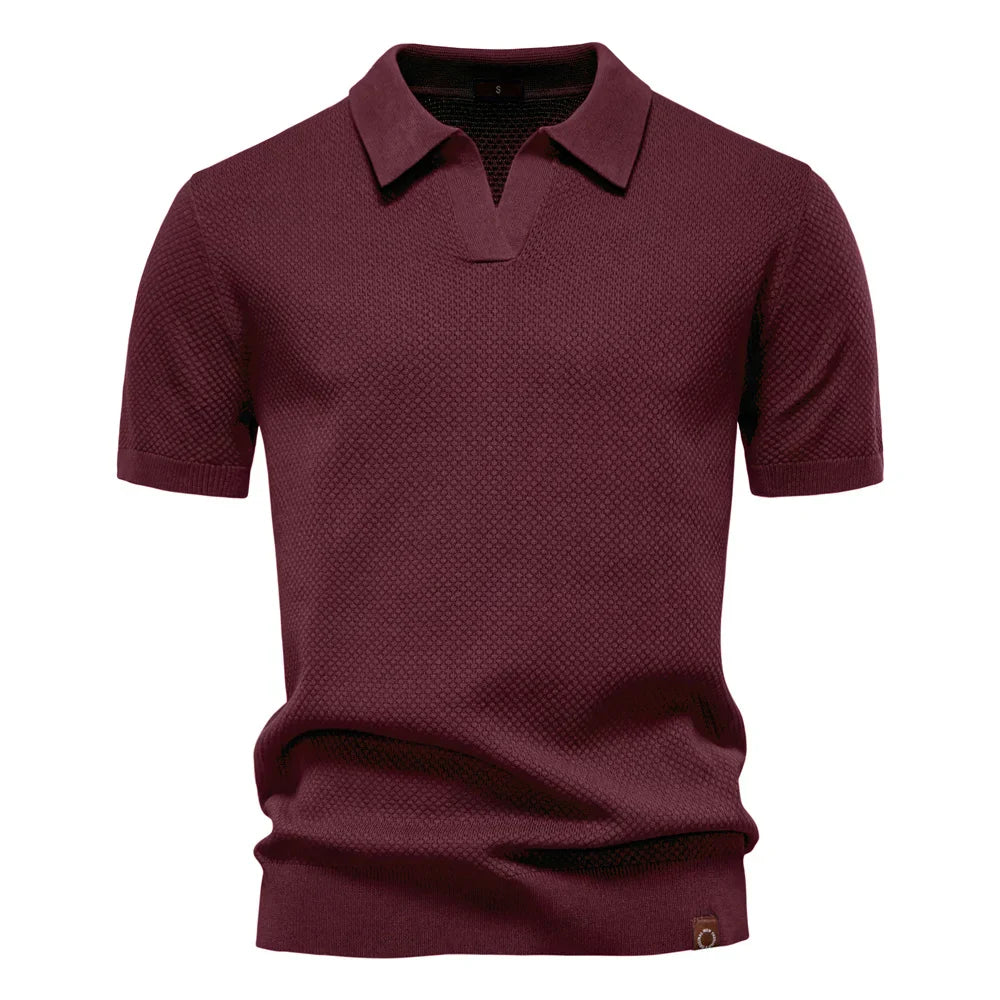 Men's Knitted V-Neck Short-Sleeve Polo Shirt