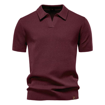 Men's Knitted V-Neck Short-Sleeve Polo Shirt