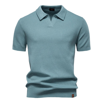 Men's Knitted V-Neck Short-Sleeve Polo Shirt