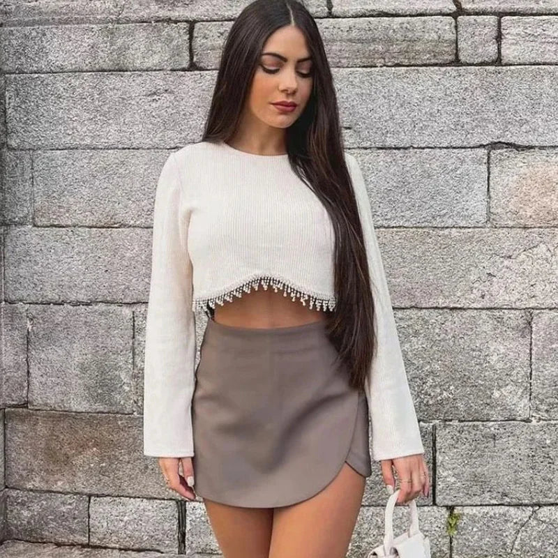 Women's High Waist Skort with Asymmetric Front and Built-In Shorts