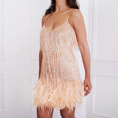 Women’s Cocktail Dress with Fringe and Sequin Accents