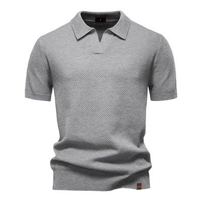 Men's Knitted V-Neck Short-Sleeve Polo Shirt