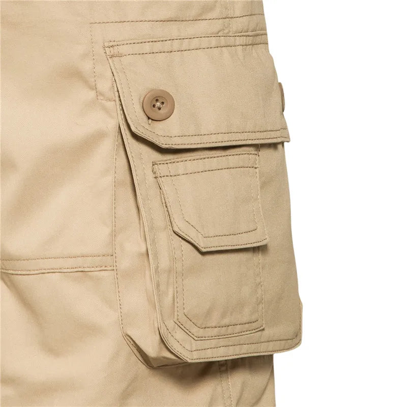 Men's Multi-Pocket Cargo Shorts with Button Closure
