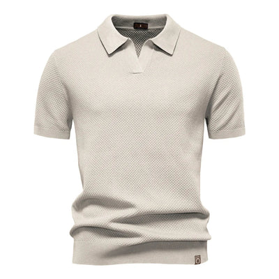 Men's Knitted V-Neck Short-Sleeve Polo Shirt