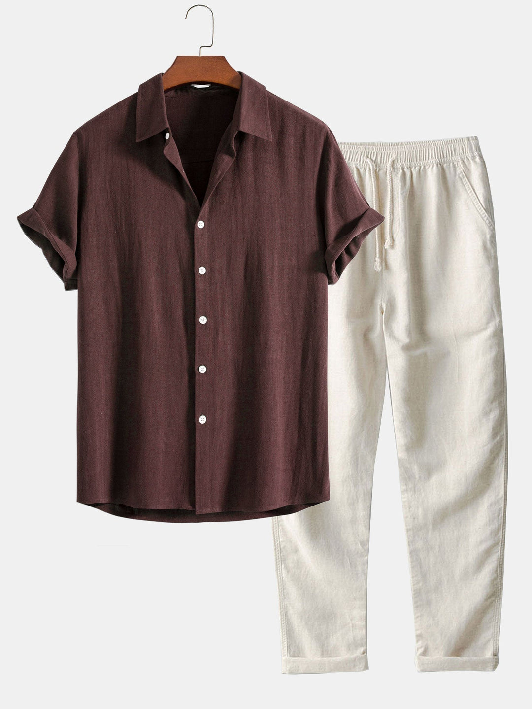 Short Sleeve Button Shirt and Pants Men's Matching Set