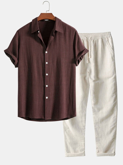 Short Sleeve Button Shirt and Pants Men's Matching Set
