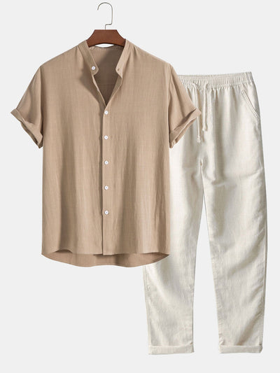 Short Sleeve Button Shirt and Pants Men's Matching Set