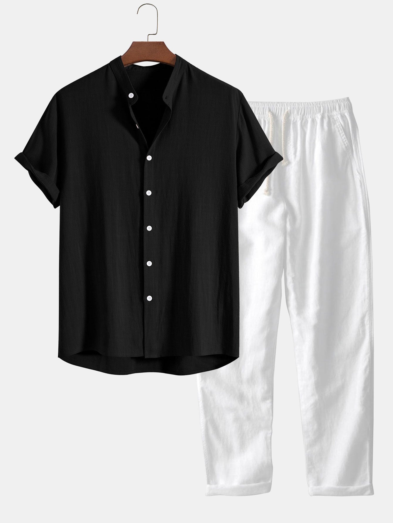 Short Sleeve Button Shirt and Pants Men's Matching Set