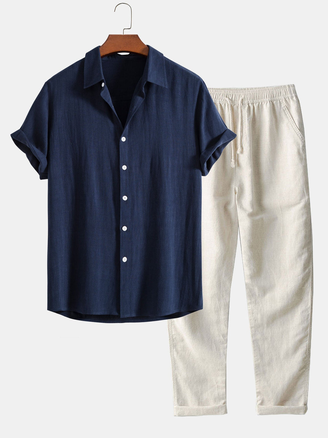 Short Sleeve Button Shirt and Pants Men's Matching Set