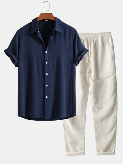 Short Sleeve Button Shirt and Pants Men's Matching Set