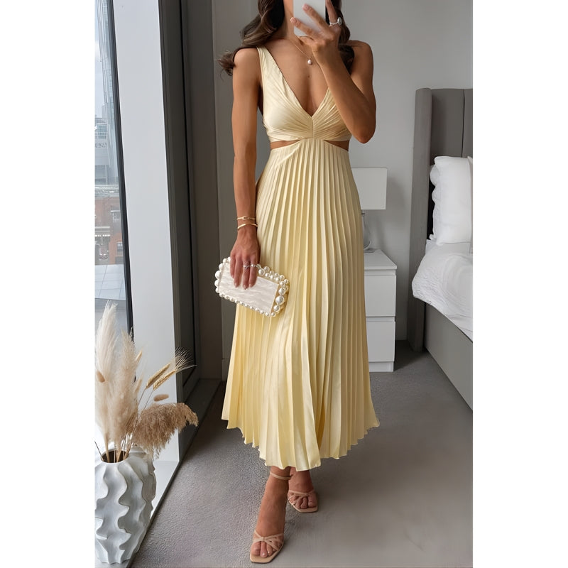 Sleeveless Pleated Yellow Dress for Women