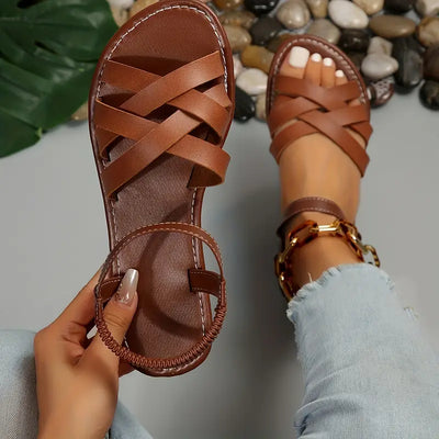 Slip-On Sandals for Women with Crisscross Straps