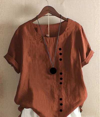 Solid Round-Neck Short-Sleeve Blouse for Women