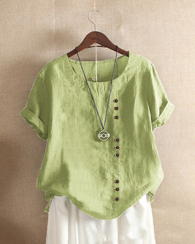 Solid Round-Neck Short-Sleeve Blouse for Women