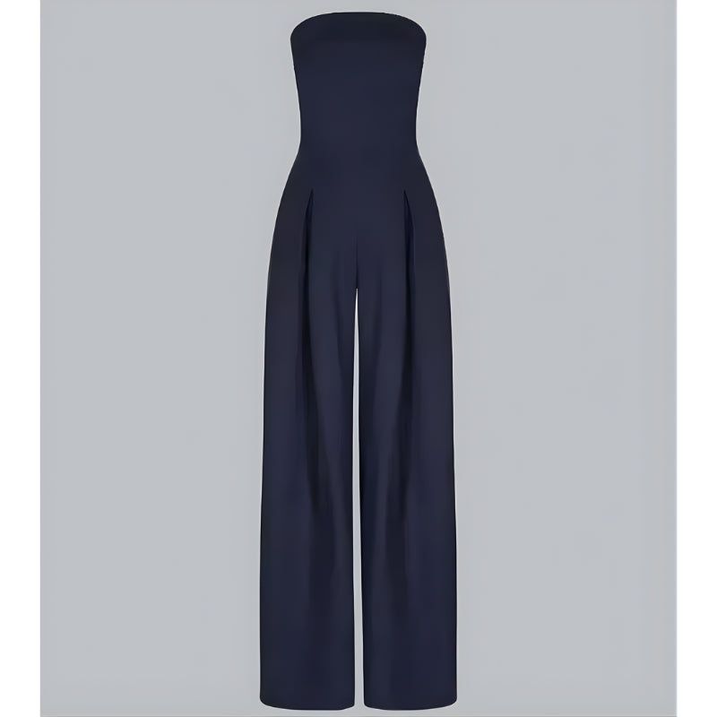 Strapless Wide-Leg Jumpsuit for Women with Side Pockets