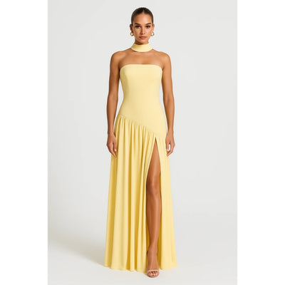 Strapless Maxi Dress with Choker Neck and Slit