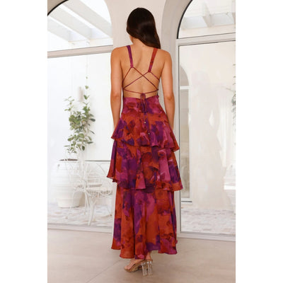 Tiered Teal Maxi Dress with Deep V-Neck for Women