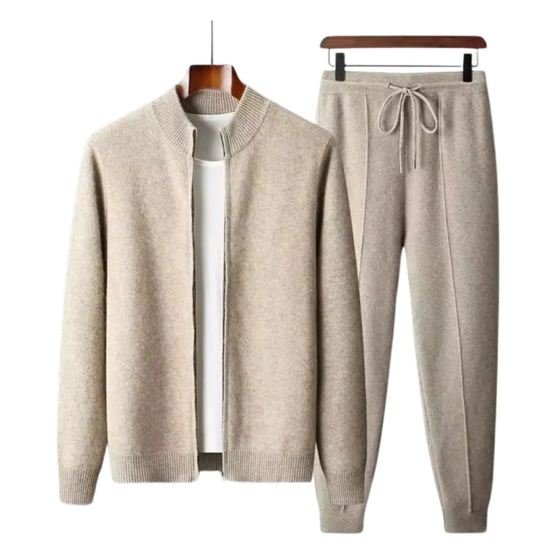 Two-Piece Knit Lounge Set for Men Jacket and Pants