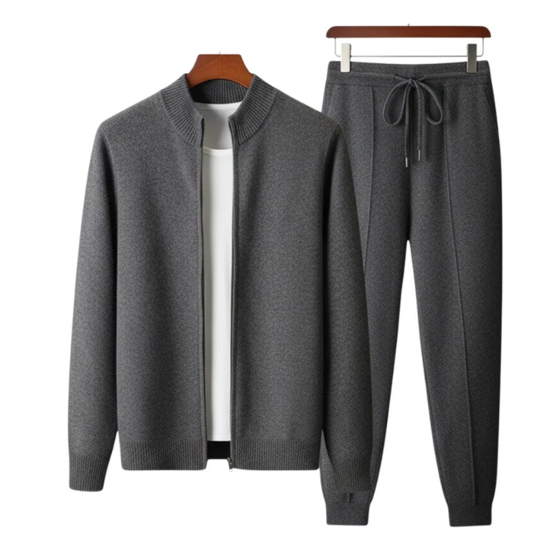 Two-Piece Knit Lounge Set for Men Jacket and Pants