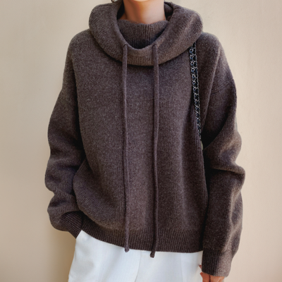 Women’s Oversized Knitted Hooded Drawstring Hoodie for Winter