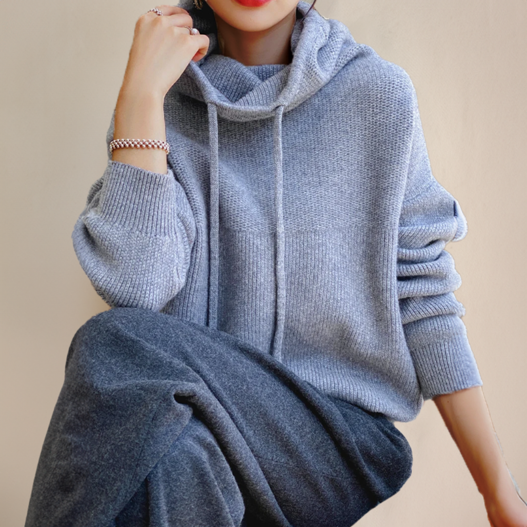 Women’s Oversized Knitted Hooded Drawstring Hoodie for Winter