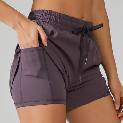 Women's Athletic Shorts with Drawstring Waist and Built-In Liner