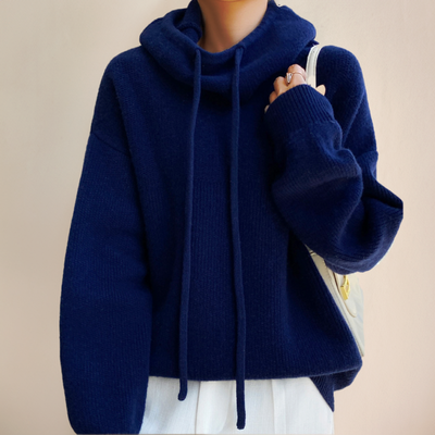 Women’s Oversized Knitted Hooded Drawstring Hoodie for Winter