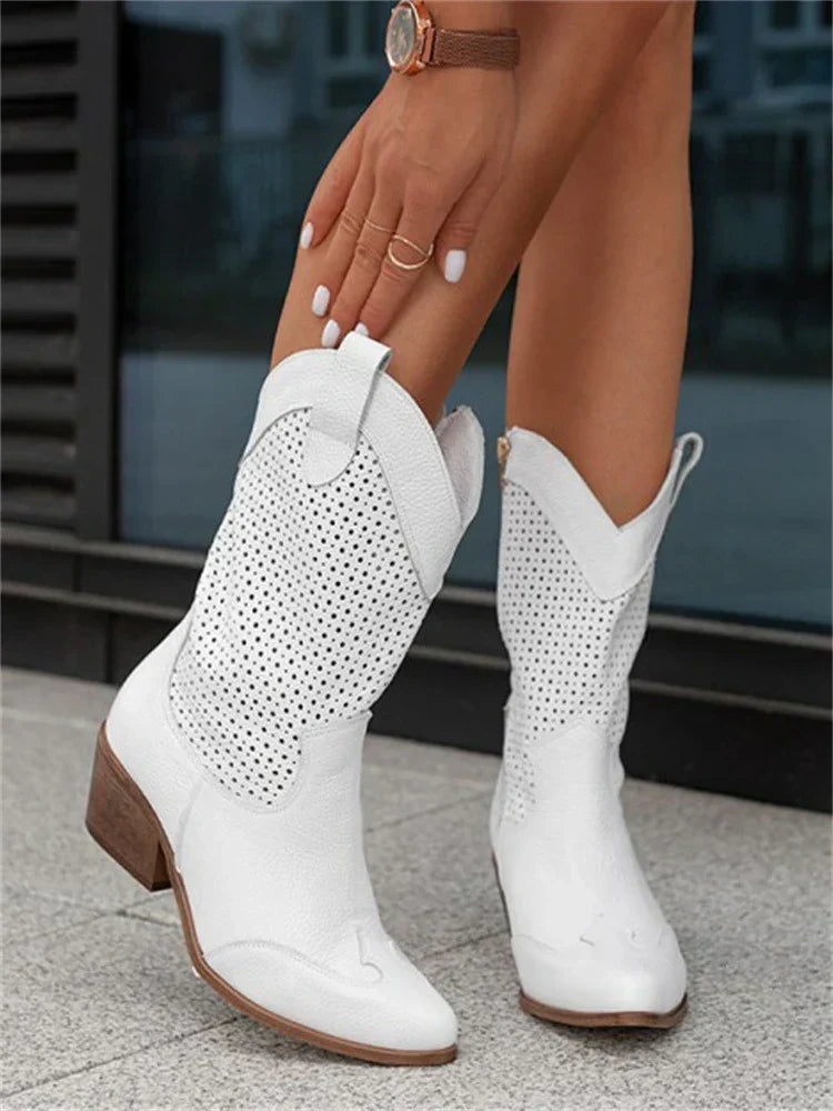 Western Inspired Zippered Cowboy Boots for Women